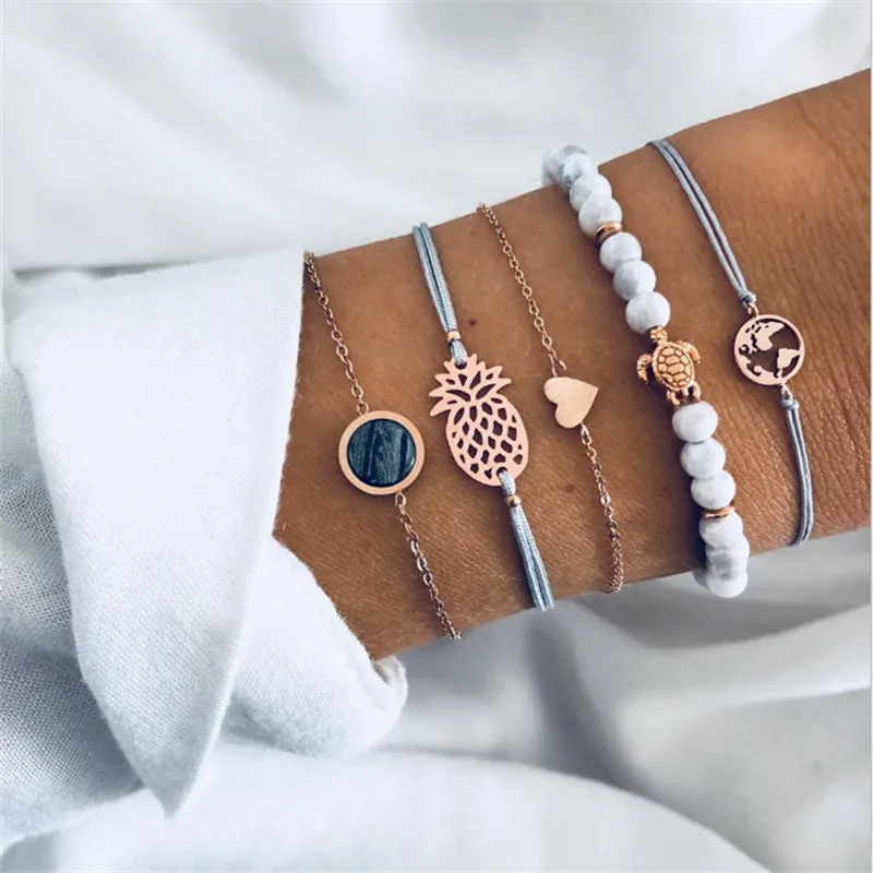 5 Pcs/ Set Bohemian Turtle Pineapple Heart Map Charm Bracelets Bangles For Women Fashion Beads Strand Bracelets Sets Jewelry
5 Pcs/ Set Bohemian Turtle Pineapple Heart Map Charm Bracelets Bangles For Women Fashion Beads Strand Bracelets Sets Jewelry
