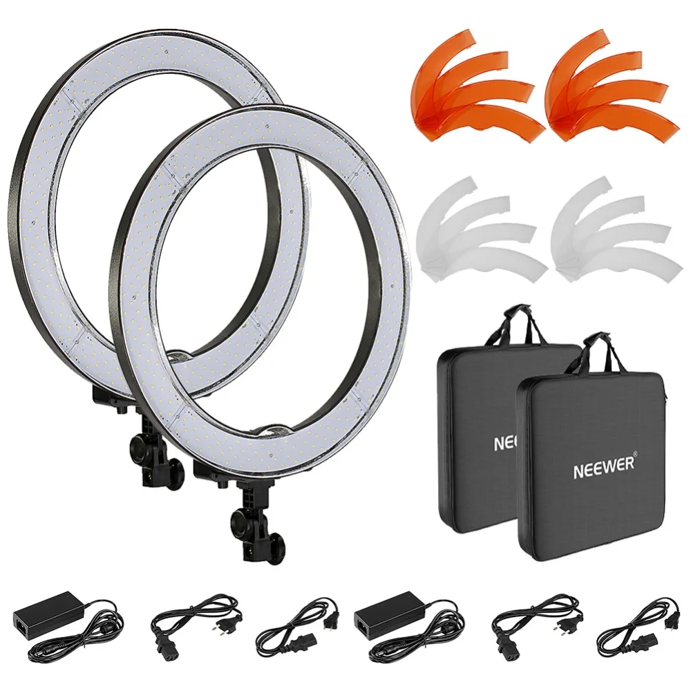 Neewer 2 Packs 18-inch Outer Dimmable SMD LED Ring Light 5500K Lighting Kit with Color Filters+Universal Adapter with US/EU plug
Neewer 2 Packs 18-inch Outer Dimmable SMD LED Ring Light 5500K Lighting Kit with Color Filters+Universal Adapter with US/EU plug