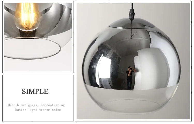 LuKLoy Modern Pendant Light Silver Glass Ball Pendant Lamp Kitchen Island Hanging Lamp Loft Bedside Suspension Lighting Fixtures (11)