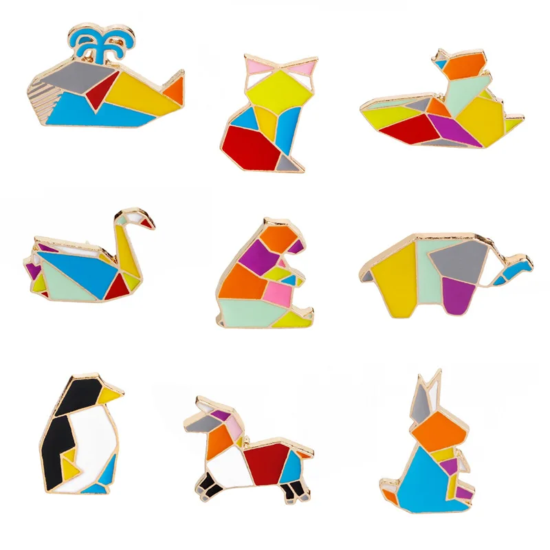Фото Fashion Cartoon Origami Animal Enamel Brooches Cute Rabbit Squirrel Whale Pony Penguin Fox Design Pins badge For Friends | Украшения и
