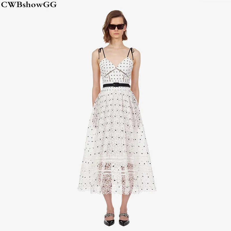 CWBshowGG Runway Self-Portrait High Quality Lace Mesh Dot Patchwork Embroidery Spaghetti Strap Sleeveless V-Neck Long Dress
CWBshowGG Runway Self-Portrait High Quality Lace Mesh Dot Patchwork Embroidery Spaghetti Strap Sleeveless V-Neck Long Dress