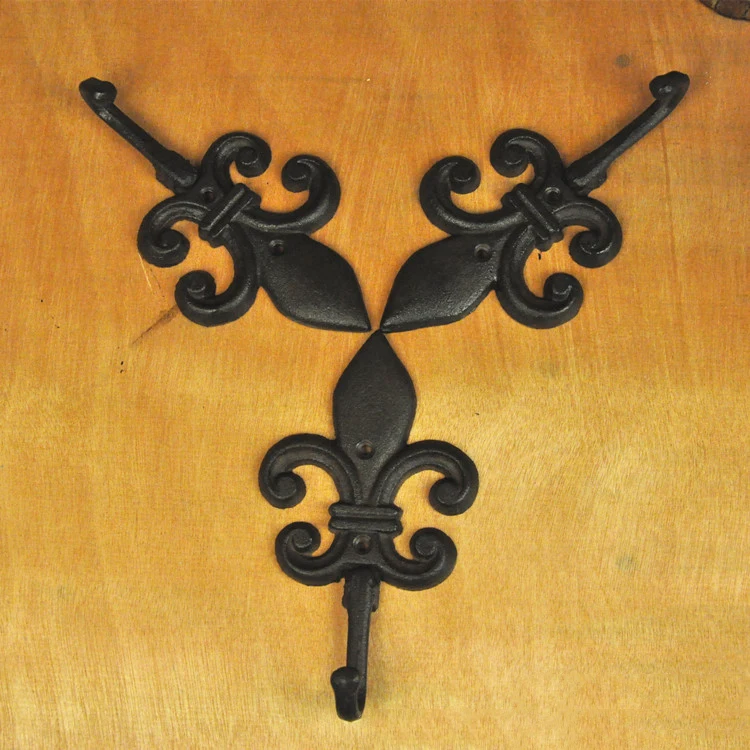 

Set of 3 Fleur De Lis, Rustic, Cast Iron Double Wall Hooks, Vintage Inspired, Perfect for Coats, Bags, Hats, Towels, Scarfs etc