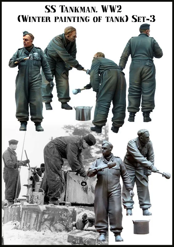 SS TANKMAN.WW2 (WINTER PAINTING OF TANK) SET-3 1/35 Resin Model Kit