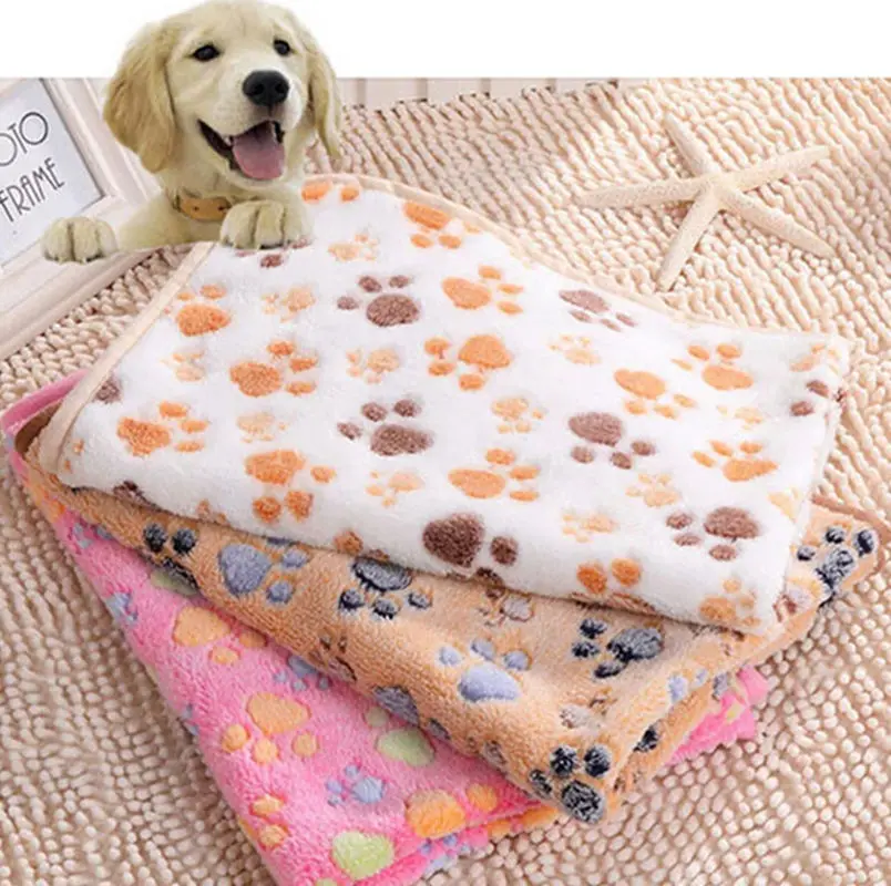 Image Warm Pet Bed Mat Cover Small Medium Large Towl Paw Handcrafted Print Cat Dog Fleece Soft Blanket Puppy Winter Pet Supplies #1