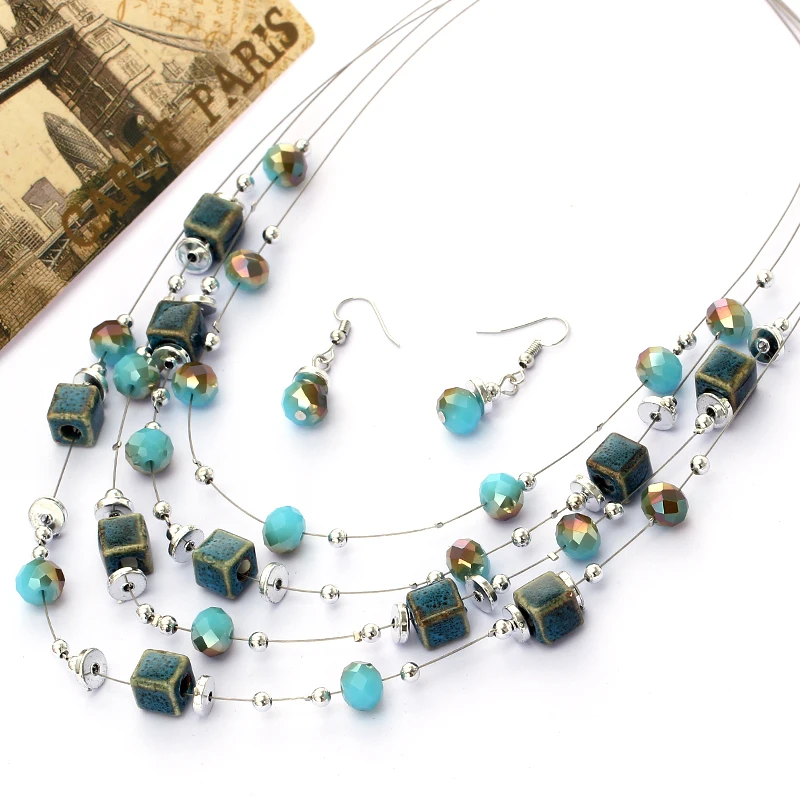 Fashion Bohemia Summer Geometric Beads Jewelry Sets For Women Silver Multi Layer Statement Necklaces Long Drop Earrings DIY Set
Fashion Bohemia Summer Geometric Beads Jewelry Sets For Women Silver Multi Layer Statement Necklaces Long Drop Earrings DIY Set