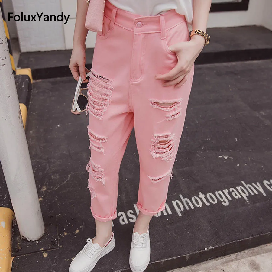 Casual Hole Jeans Women Loose Plus Size High Waist Ripped Denim Jeans Pink White MYNZ54
Casual Hole Jeans Women Loose Plus Size High Waist Ripped Denim Jeans Pink White MYNZ54