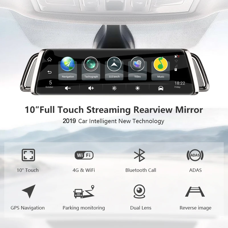 Смарт зеркало заднего вида 10 "сенсорный экран 4G WIFI Автомобильный