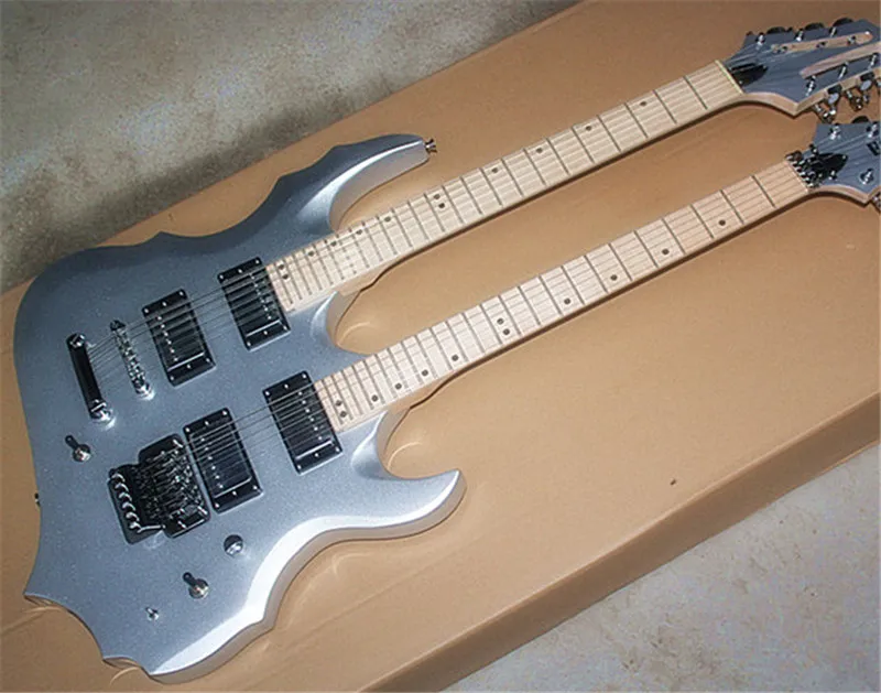 Factory Silver Double Neck Electric Guitar with Maple Fretboard,12 Strings+6 Strings,24 Frets,can be customized as to request.
Factory Silver Double Neck Electric Guitar with Maple Fretboard,12 Strings+6 Strings,24 Frets,can be customized as to request.