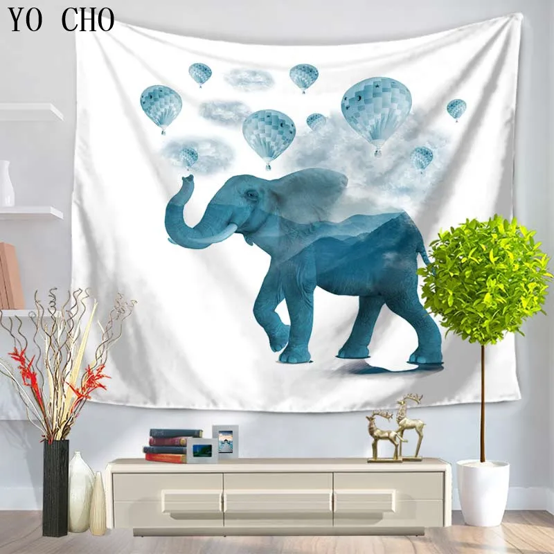 

YO CHO 1ps 3D Elephant Mandala Tapestry Hippie Indian Home Decor Wall Hanging Boho Beach Throw Towel Yoga Mat Bedspread Dorm