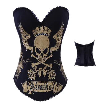 Gold Skull Print Black Sexy Corset Women Lace Tirm Cotton Corset Bustier Overbust Top Halloween Party Corsets Korset Clothing
Gold Skull Print Black Sexy Corset Women Lace Tirm Cotton Corset Bustier Overbust Top Halloween Party Corsets Korset Clothing