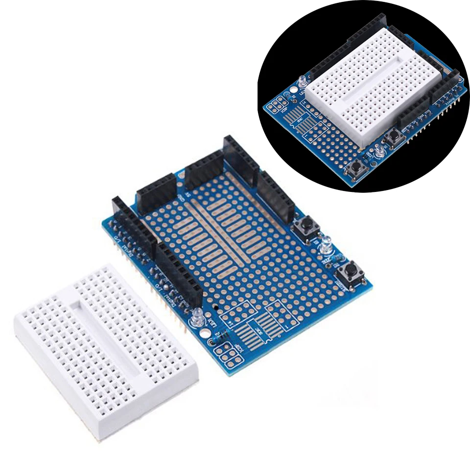 Free Shipping UNO Proto Shield prototype expansion board with SYB-170 mini bread board based For ARDUINO UNO
Free Shipping UNO Proto Shield prototype expansion board with SYB-170 mini bread board based For ARDUINO UNO