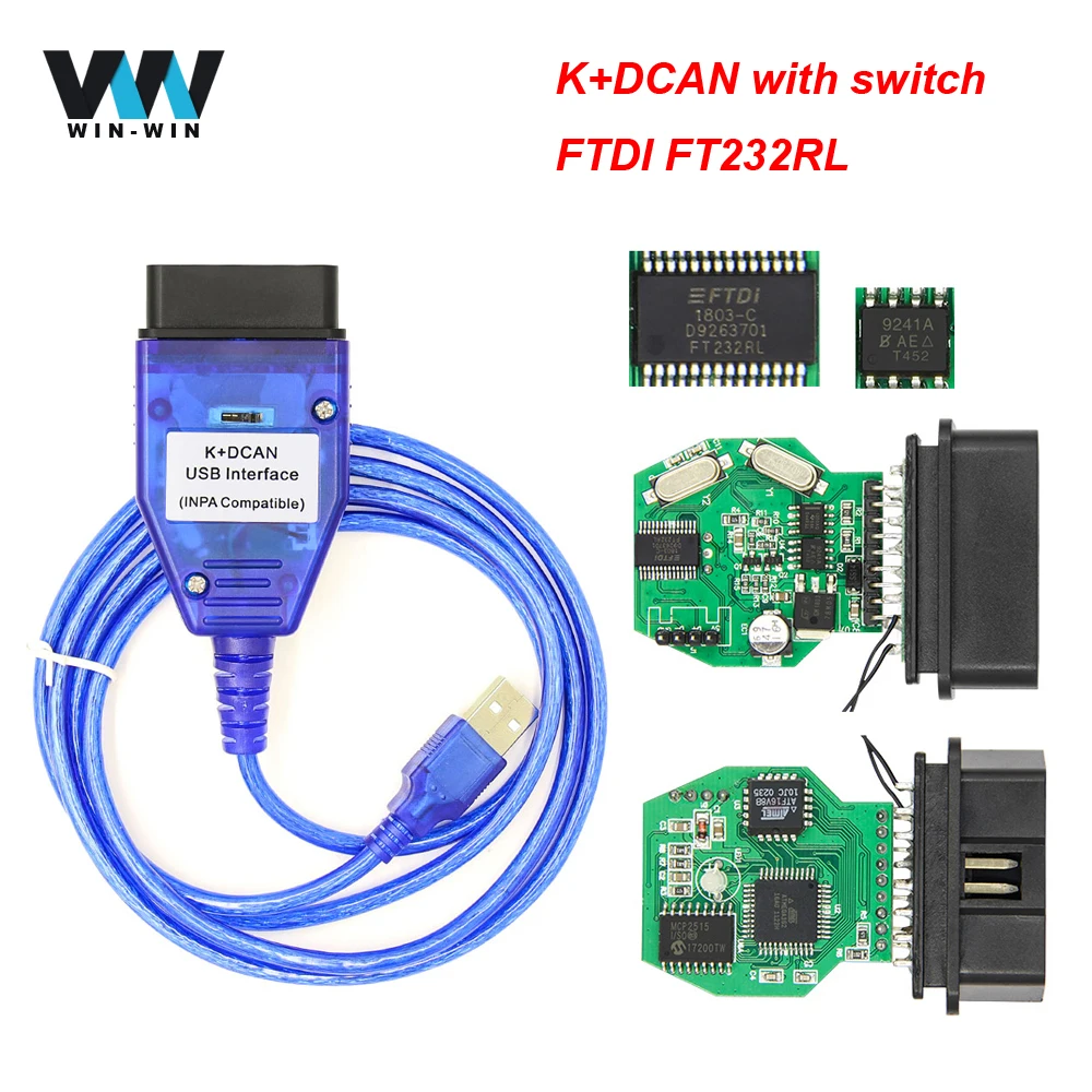 

INPA K CAN with FTDI FT232RL Chip For BMW from 1998 To 2008 OBD OBD2 Diagnostic Cable INPA K+ DCAN USB OBDII Interface