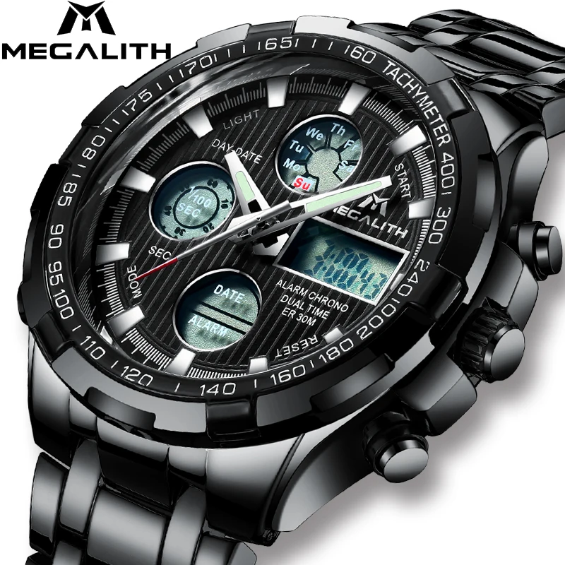 MEGALITH Роскошные модные спортивные наручные часы для мужчин кварцевые аналоговые
