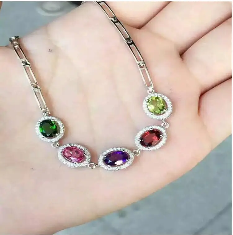 Chain bracelet Free shipping Natural and real tourmaline 925 sterling silver Fine jewelry gems 4*6mm 6pcs
Chain bracelet Free shipping Natural and real tourmaline 925 sterling silver Fine jewelry gems 4*6mm 6pcs