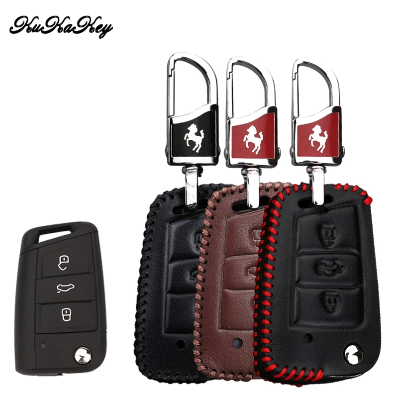 KUKAKEY кожаный чехол для автомобильных ключей VW Polo 2016 golf 7 MK7 Skoda Octavia Combi A7 SEAT Leon Ibiza