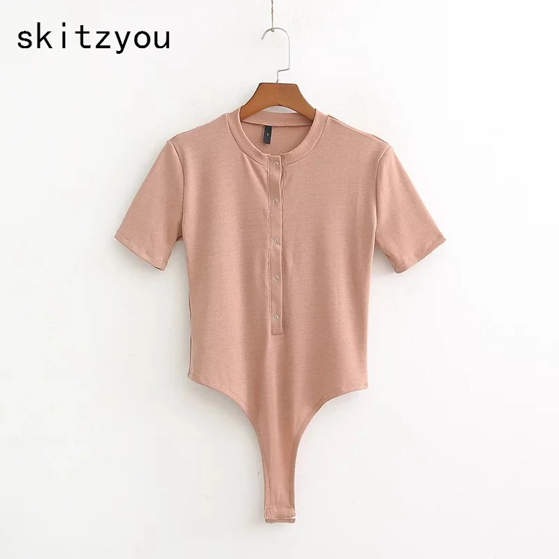 Skitzyou короткий рукав летнее облегающее женское трико черные Комбинезоны