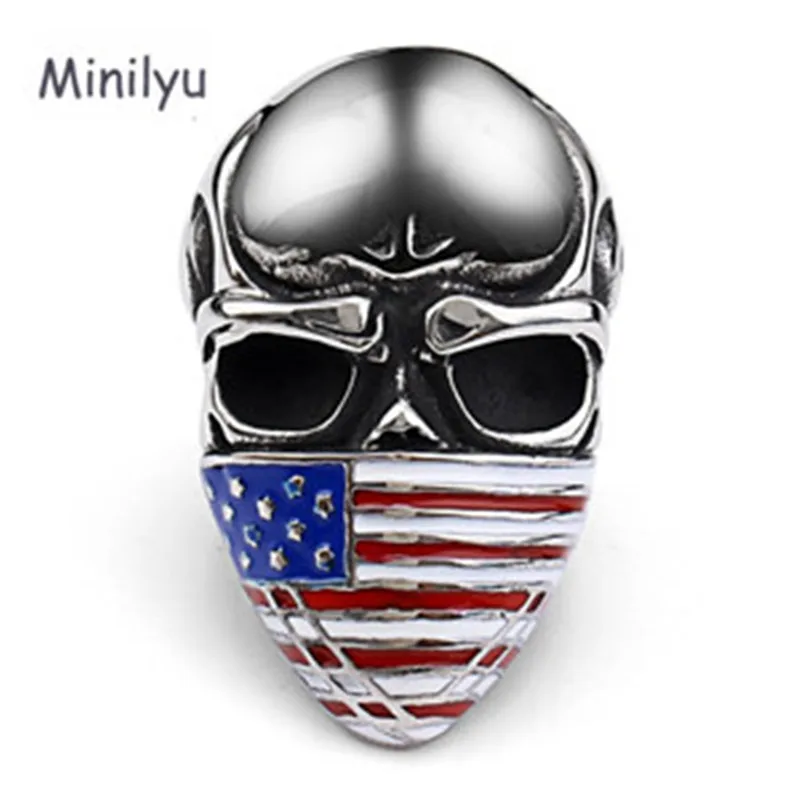 New American Flag Masked Skull Titanium Steel Men's Ring Casting Black Drop Oil Locomotive Jewelery | Украшения и аксессуары