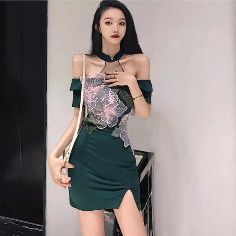 Fashion Off shoulder Bodycon Women Dress Flower Embroidery Stretch Short sleeve Halter Green Sexy Ladies Bandage Club Dresses
Fashion Off shoulder Bodycon Women Dress Flower Embroidery Stretch Short sleeve Halter Green Sexy Ladies Bandage Club Dresses
