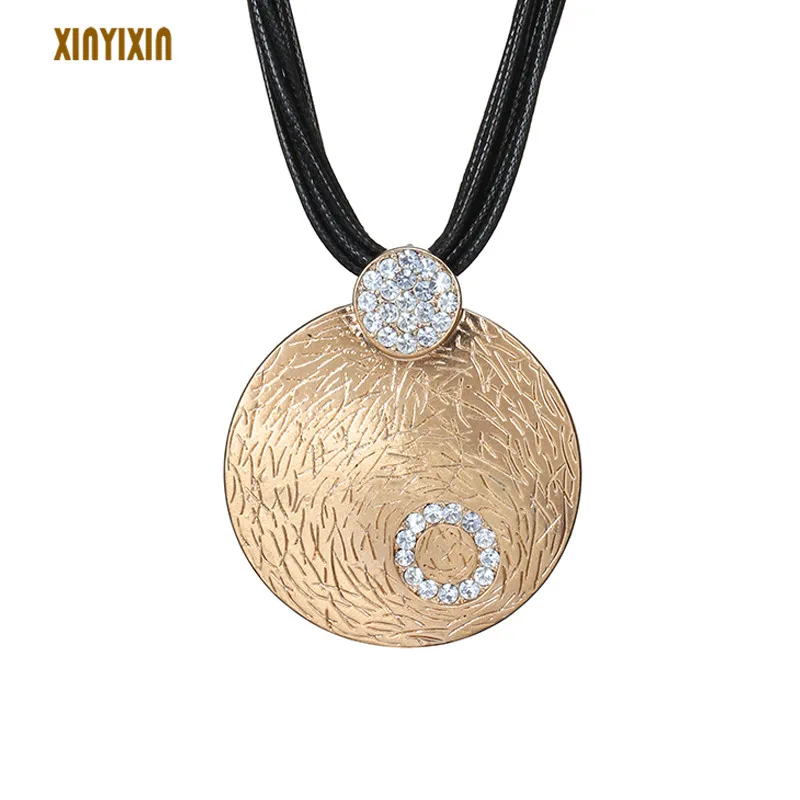 Punk Gothic Round Gold Pendant Necklace Women Big Crystal Black Leather Chain Layered Necklace 2019 Fashion Jewelry Party Gift
Punk Gothic Round Gold Pendant Necklace Women Big Crystal Black Leather Chain Layered Necklace 2019 Fashion Jewelry Party Gift
