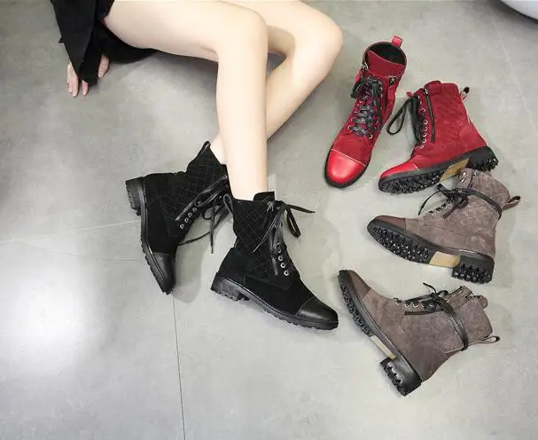 2018 New Item European Autumn/Winter Suede&Leather Patchwork Cross-tied Women Ankle Boots Round-toe Zipper Motocycle Boots Women
2018 New Item European Autumn/Winter Suede&Leather Patchwork Cross-tied Women Ankle Boots Round-toe Zipper Motocycle Boots Women