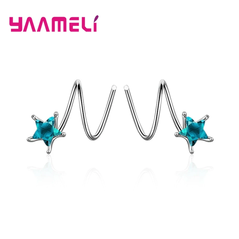 Fashion 925 Sterling Silver Earrings Personality Lady Gift Blue Star Spiral Bending Push-Back Wholesale Jewelry | Украшения и