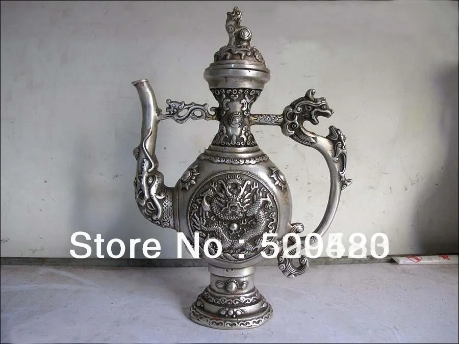 fast ShippingChinese Folk Classical White Bronze Silver carved Dragon flagon Pot
fast ShippingChinese Folk Classical White Bronze Silver carved Dragon flagon Pot