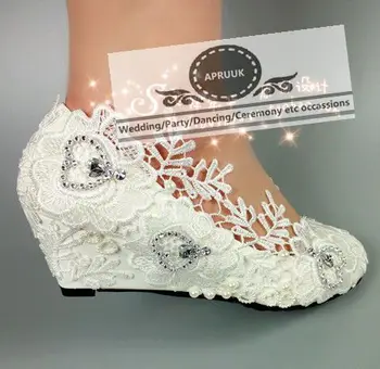PLUS SIZE 5cm wedges heel wedding shoes bride HS299 white lace silver crystal rhinestones handmade luxury lace bridal party shoe
PLUS SIZE 5cm wedges heel wedding shoes bride HS299 white lace silver crystal rhinestones handmade luxury lace bridal party shoe