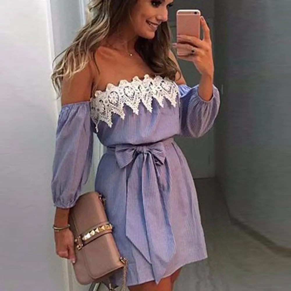 women summer dress Women Off Shoulder Lace Dress Casual Party ShortDress kleider damen robe femme
women summer dress Women Off Shoulder Lace Dress Casual Party ShortDress kleider damen robe femme