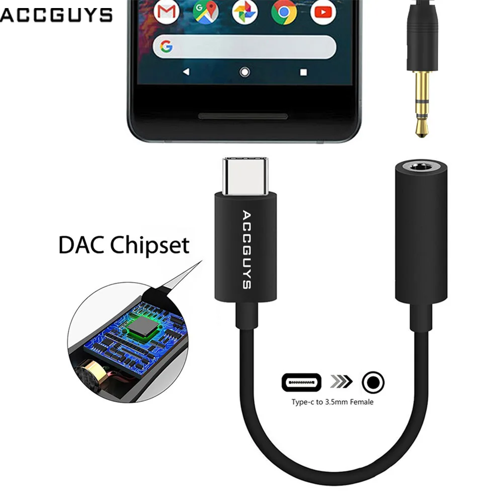 ACCGUYS Type C to 3.5mm Earphone Jack Aux Cable Audio Call Adapter 192KHZ DAC Converter For Pixel 2/2XL/3/3XL/HTC U11/Huawei P20
ACCGUYS Type C to 3.5mm Earphone Jack Aux Cable Audio Call Adapter 192KHZ DAC Converter For Pixel 2/2XL/3/3XL/HTC U11/Huawei P20
