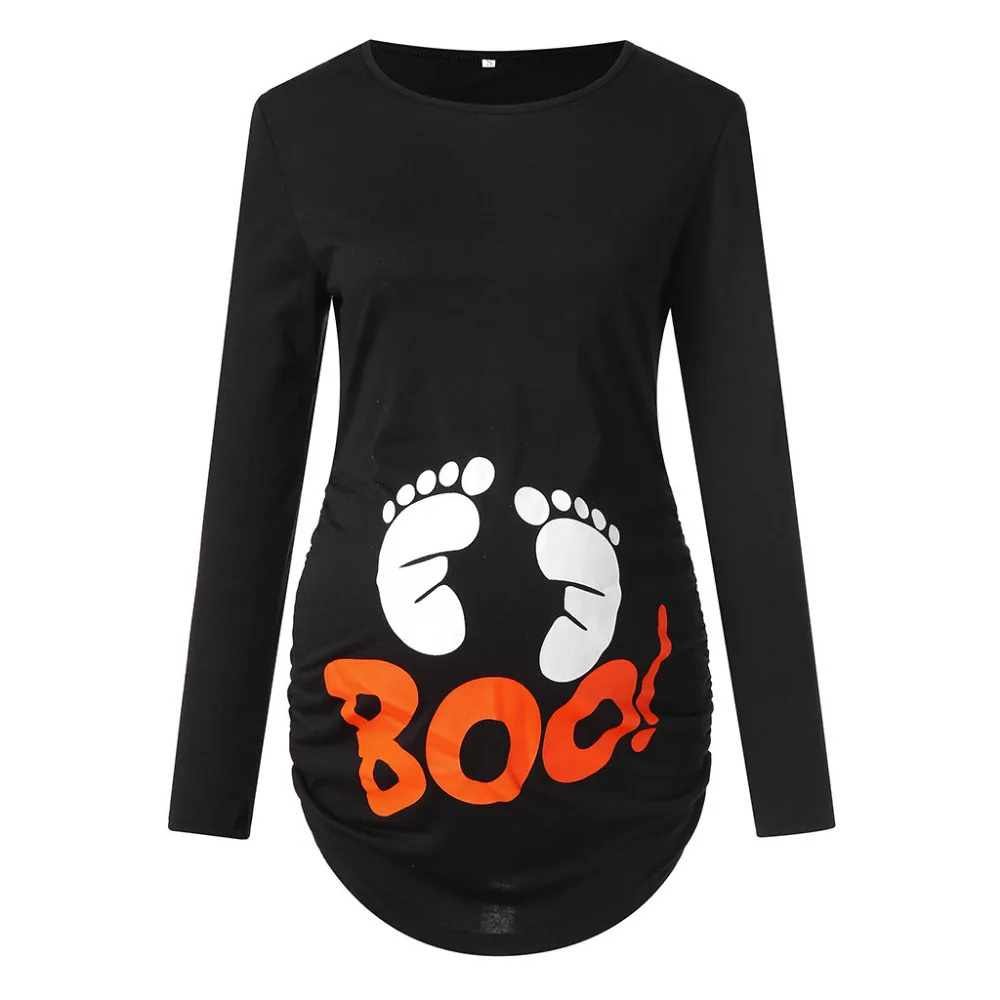 Spring Autumn Funny Maternity Shirt Boo! Footprint Side Ruched Long Sleeve Pregnancy T Shirts Top Clothes For Pregnant Women
Spring Autumn Funny Maternity Shirt Boo! Footprint Side Ruched Long Sleeve Pregnancy T Shirts Top Clothes For Pregnant Women