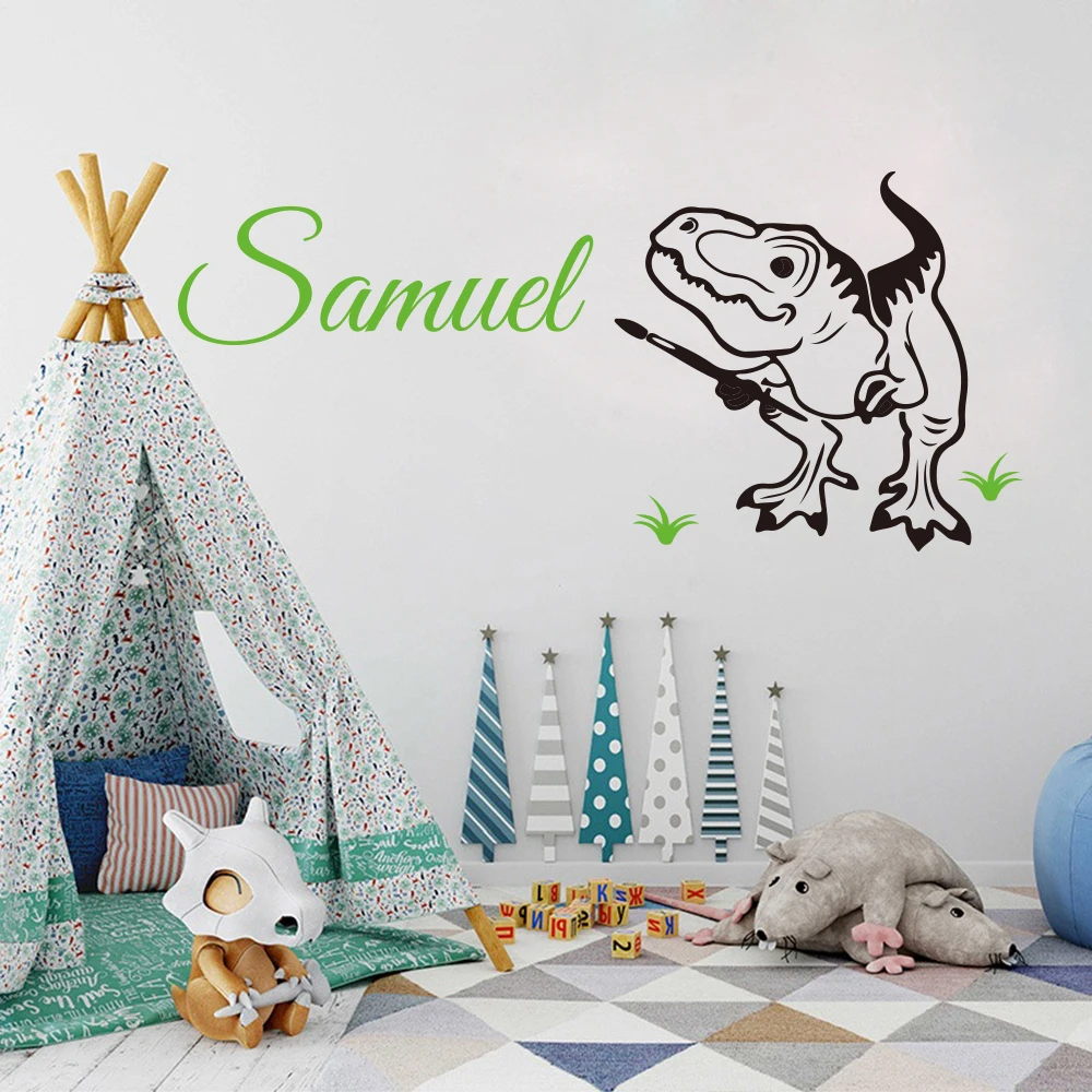 Large Personalized Dinosaur Name Wall Sticker Kids Room Cartoon Custom Animal Dino Wall Decal Bedroom Children Room Vinyl Decor (1)