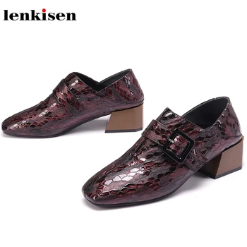 Lenkisen genuine leather fashion med heels square toe metal buckle European style mature shoes office lady deep mouth pumps L3f1
Lenkisen genuine leather fashion med heels square toe metal buckle European style mature shoes office lady deep mouth pumps L3f1