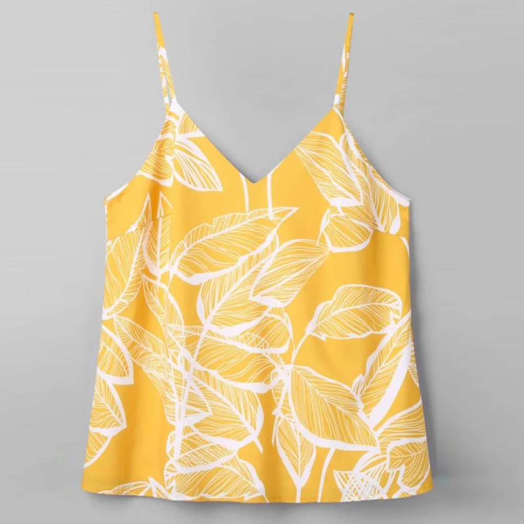 Fashion summer Women V-neck Sleeveless Spaghetti Strap Shirt leaf Print Yellow camisole Casual loose Top
Fashion summer Women V-neck Sleeveless Spaghetti Strap Shirt leaf Print Yellow camisole Casual loose Top