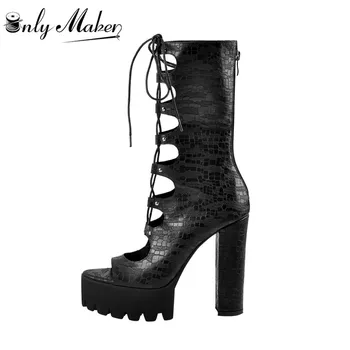 Onlymaker 2019 Summer woman Lace Up Cutout Open Toe Platform Chunky Heel Sandal Bootsr Black color Sandal boots
Onlymaker 2019 Summer woman Lace Up Cutout Open Toe Platform Chunky Heel Sandal Bootsr Black color Sandal boots