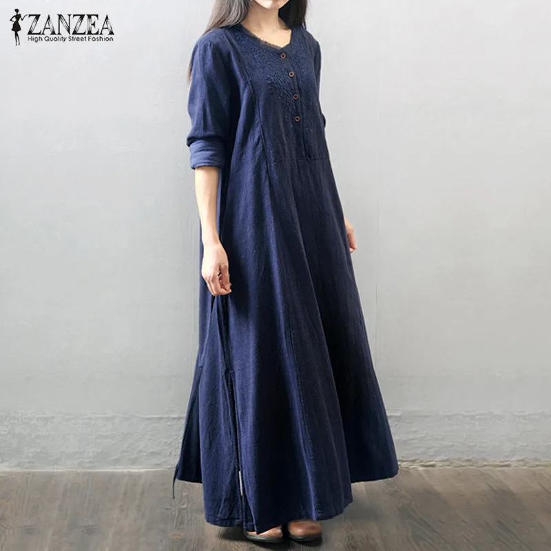 Oversized 2017 Autumn ZANZEA Women Retro Long Maxi Dress Long Sleeve Buttons Casual Loose Solid Elegant Dress Vestidos Plus Size
Oversized 2017 Autumn ZANZEA Women Retro Long Maxi Dress Long Sleeve Buttons Casual Loose Solid Elegant Dress Vestidos Plus Size