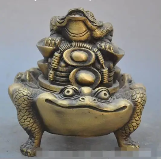 S02187 old chinese bronze Golden Toad bufo statue wealth yuanbao incense burner Censer (B0413)