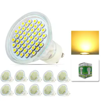 

10x GU10 480lm 640lm 5w 6w SMD 3528 48 60 LEDS Light Bulb With Glass Cover Warm White Cold Whtite AC220V Spotlight Spot Lamp