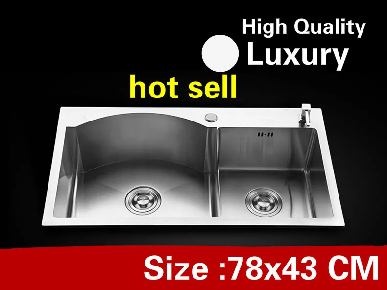 

Free shipping Apartment do the dishes luxury kitchen manual sink double groove food grade 304 stainless steel hot sell 78x43 CM