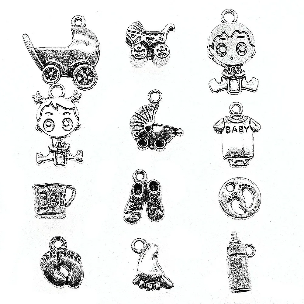 15pcs Baby Charm For Jewelry Making Antique Silver Color Baby Carriage Charm Pendants For Bracelets Cute Baby Feet Charm
15pcs Baby Charm For Jewelry Making Antique Silver Color Baby Carriage Charm Pendants For Bracelets Cute Baby Feet Charm