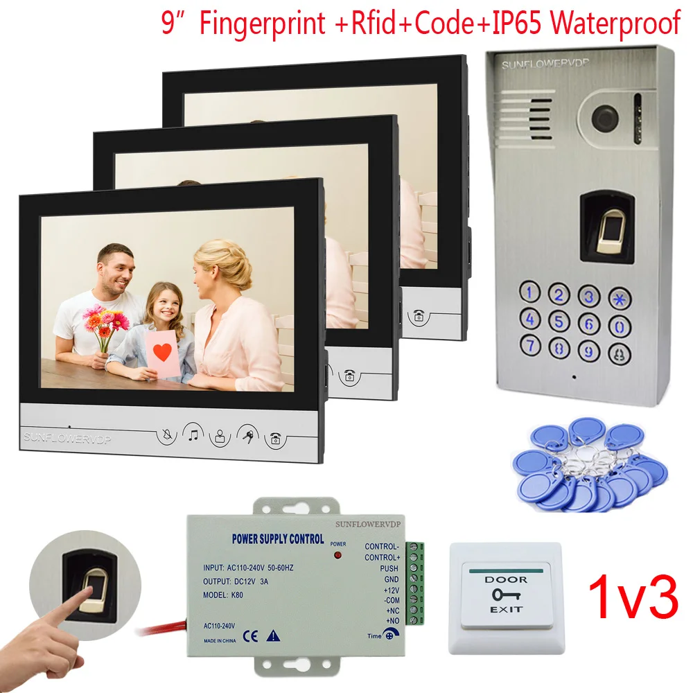 IP65 Waterproof Home Videophone Intercom Fingerprint Rfid Keypad Wired Video Door Entry 9" Color Lcd Home Intercom 3 Monitors 
IP65 Waterproof Home Videophone Intercom Fingerprint Rfid Keypad Wired Video Door Entry 9" Color Lcd Home Intercom 3 Monitors