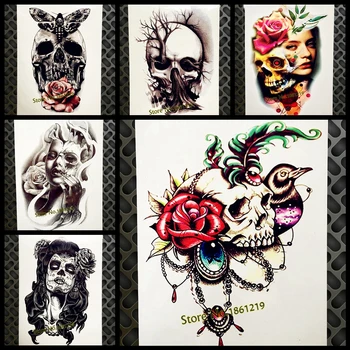 3D Women Temporary Tattoo Henna Skull Diamond Rose Flower Waterproof Fake Flash Tattoo Sticker 21*15CM Indian Scary Tatoo Men 
3D Women Temporary Tattoo Henna Skull Diamond Rose Flower Waterproof Fake Flash Tattoo Sticker 21*15CM Indian Scary Tatoo Men