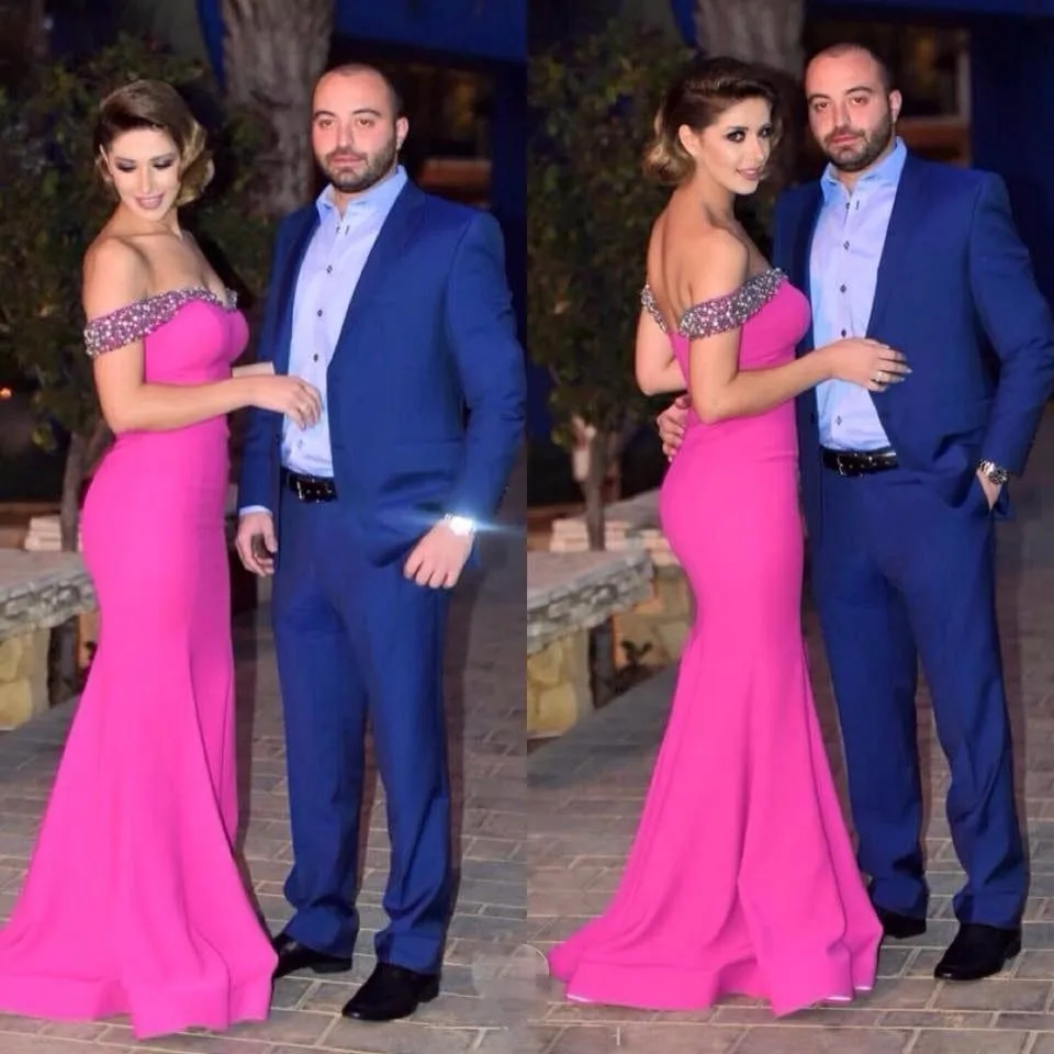 2017 Fuchsia Prom Dresses Mermaid Backless Sweep Train Chiffon with Crystal Long Party Gown Evening Dress Custom Made | Свадьбы и