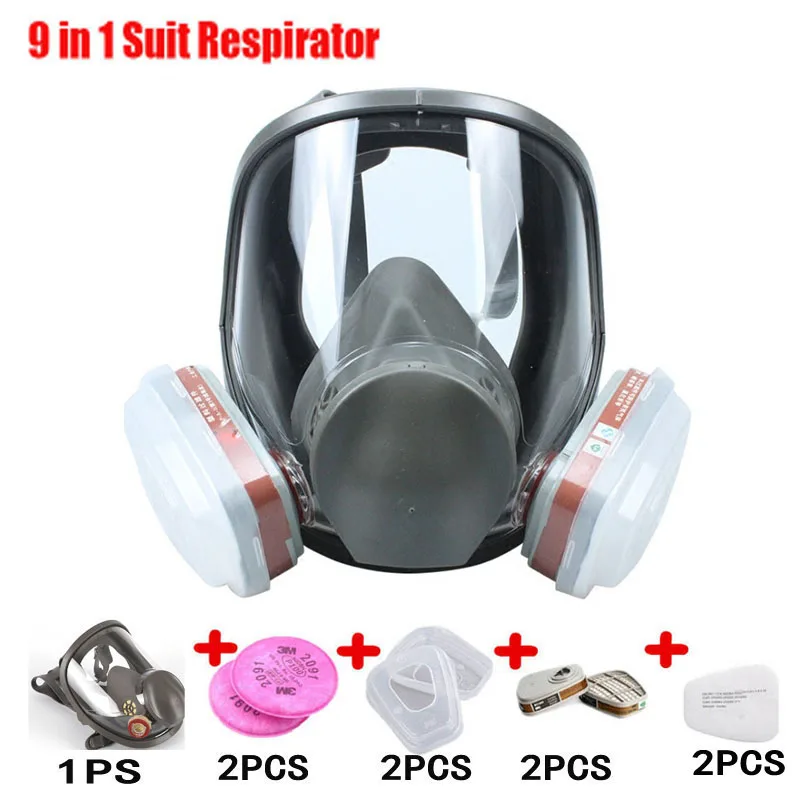 

9 In 1 6800 gas mask Painting Spraying Safety Respirator same For 3m 6800 Gas Mask Full Face Facepiece Respirator 2091 filter