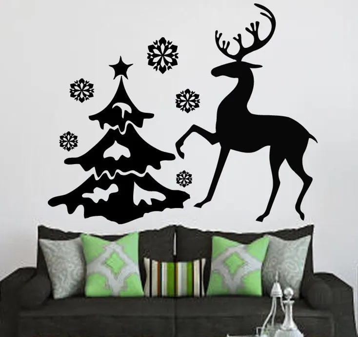 

Newest Christmas Reindeer With Tree Merry Christmas Wall Sticker Home Livingroom Art Festival Decorative Wall Mural Decals F-47