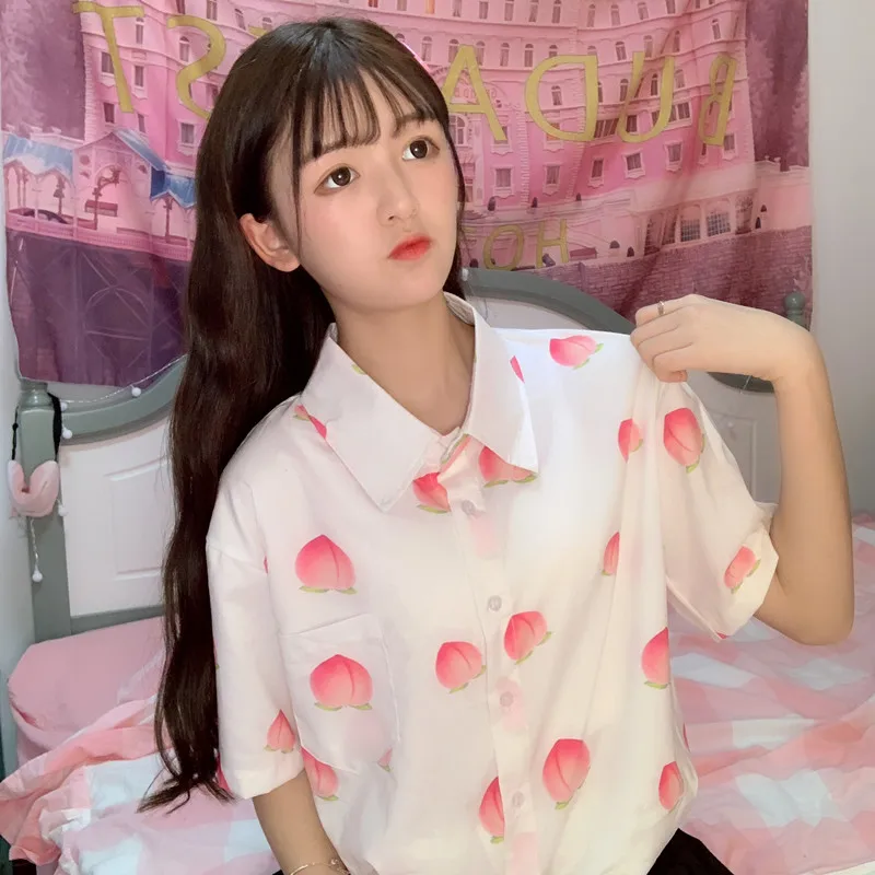 Harajuku Kawaii Peach Graphic Print Blouse Shirt Women Sumemr Japanese Sweet Style Blouses Schoolgirl Streetwear
Harajuku Kawaii Peach Graphic Print Blouse Shirt Women Sumemr Japanese Sweet Style Blouses Schoolgirl Streetwear