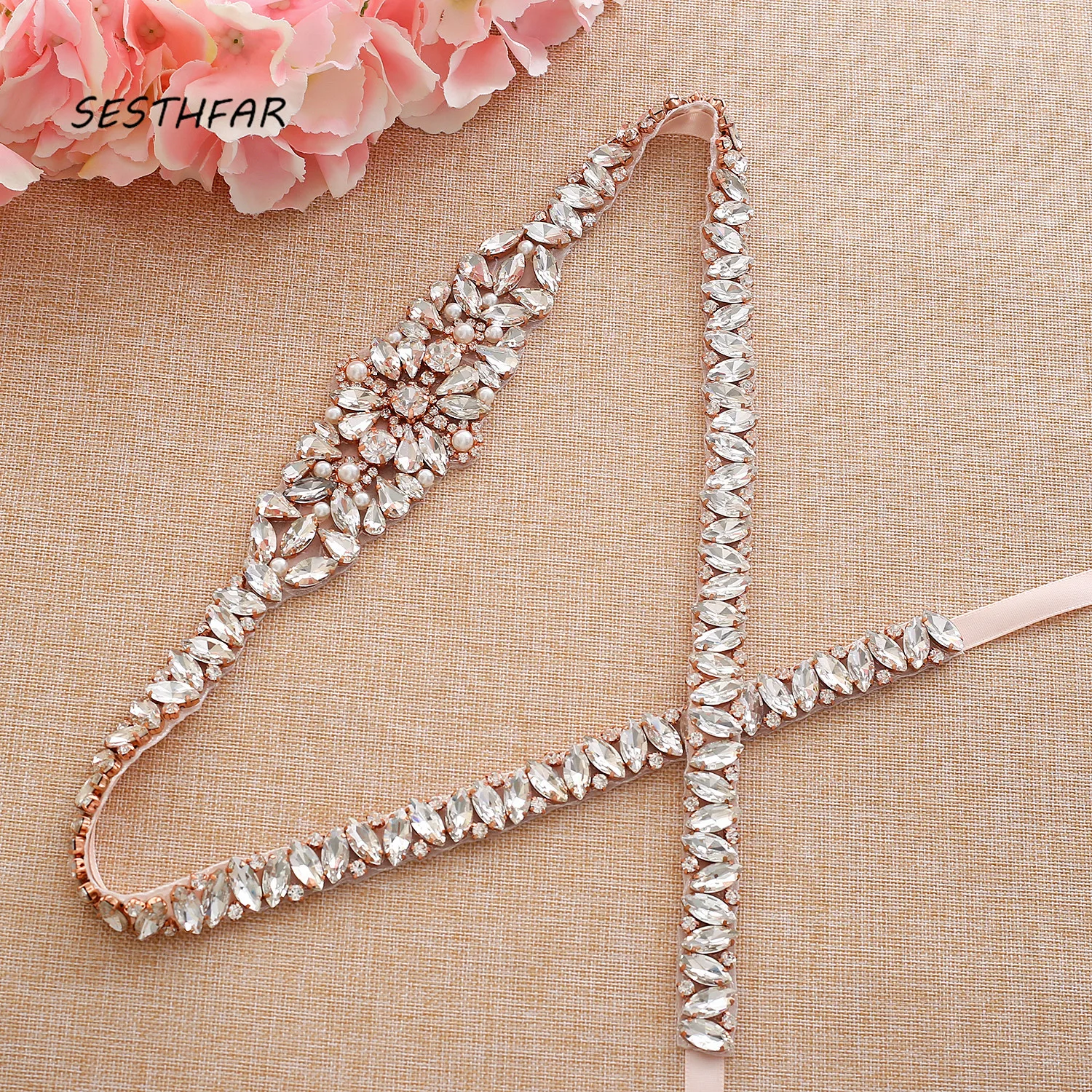 Pearls Belt Rose Gold Rhinestones Crystal Bridal Belt Hand Beaded Thin Wedding Dress Belt J174RG long length
Pearls Belt Rose Gold Rhinestones Crystal Bridal Belt Hand Beaded Thin Wedding Dress Belt J174RG long length