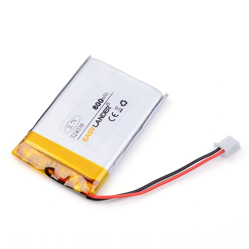 

XHR-2P 2.54 800mAh 524038 504040 40*40*5.2mm 3.7V lithium polymer battery point reading machine battery pack medical device