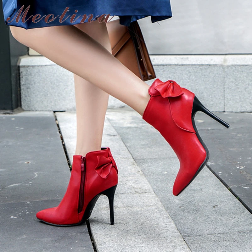 Meotina Women Boots Winter Ankle Boots Zipper Thin High Heel Short Boots Bow Pointed Toe Shoes Lady Autumn Red Large Size 34-46
Meotina Women Boots Winter Ankle Boots Zipper Thin High Heel Short Boots Bow Pointed Toe Shoes Lady Autumn Red Large Size 34-46