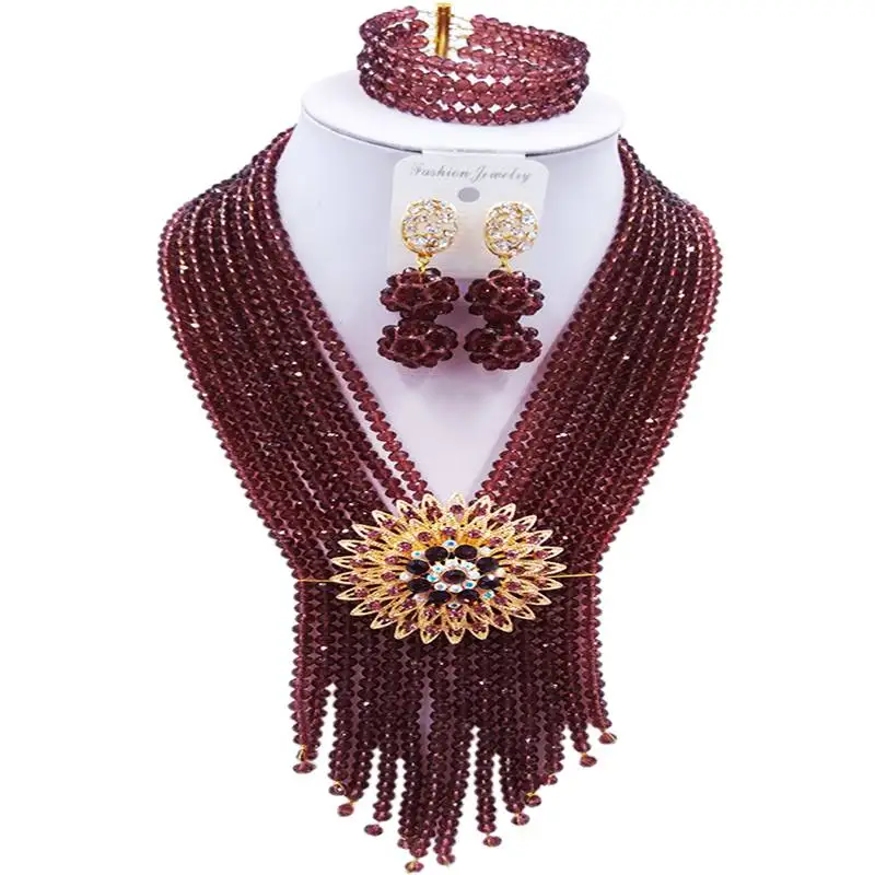 

Elegant Dark Purple African Vintage Women Crystal Necklace Sets for Engagement 8C-SK-08