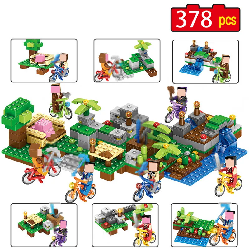 

6 in 1 My World Building Blocks Compatible Legoed Minecrafted motorcycle Steve Alex Skeleton figures Bricks Educational kids toy